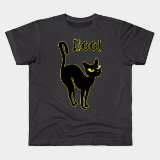 Halloween Black Cat BOO! Yellow Eyed cat Kids T-Shirt